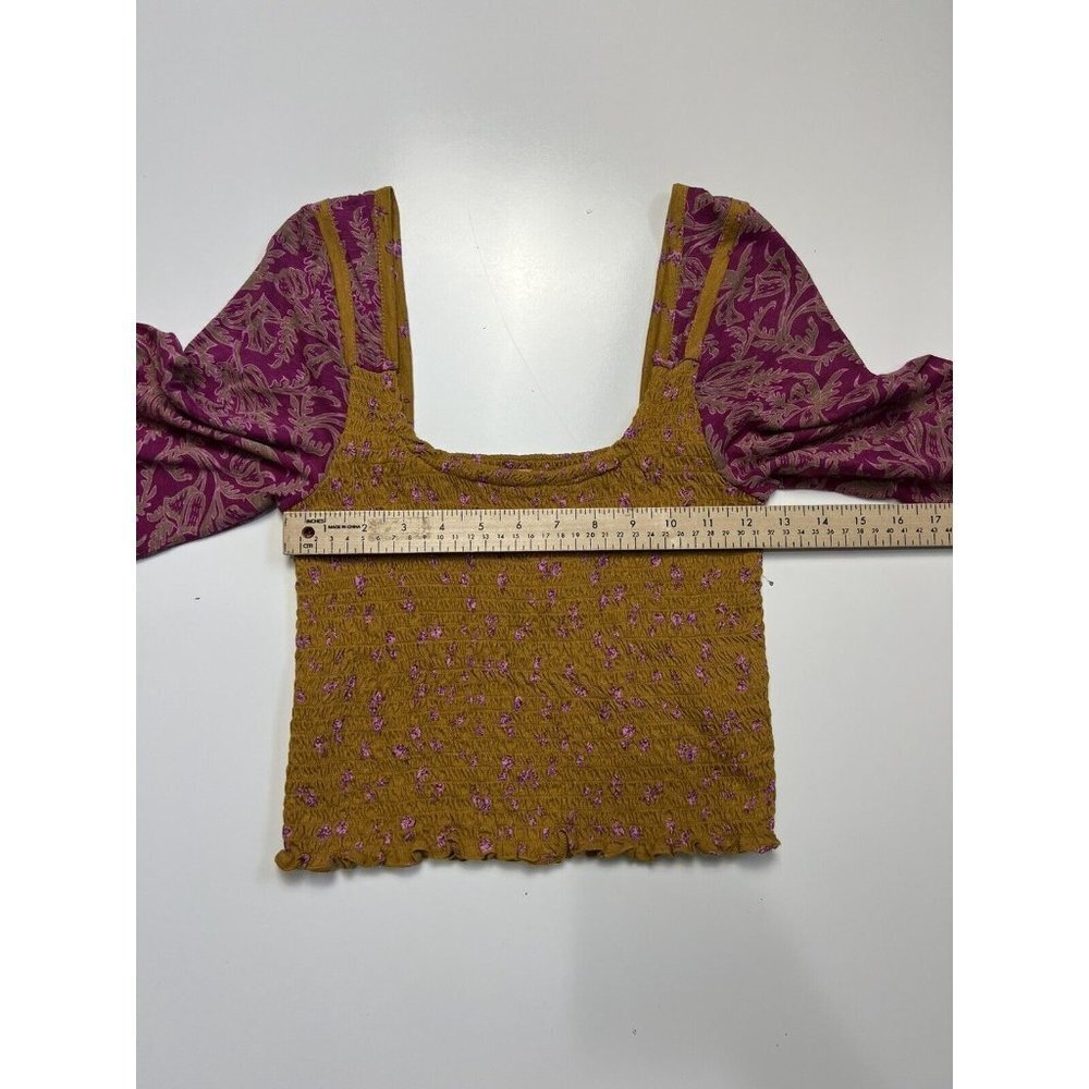 Free People Marigold Smocked Crop Top Golden Combo NWT XS - Picture 7 of 11